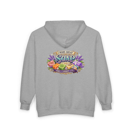 "I Make Great Soap and I Cannot Lye" ZIP up Hooded Sweatshirt