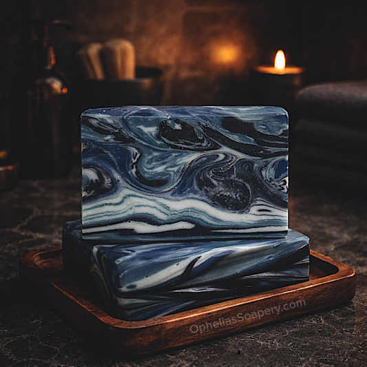 Blue white and black handmade soap